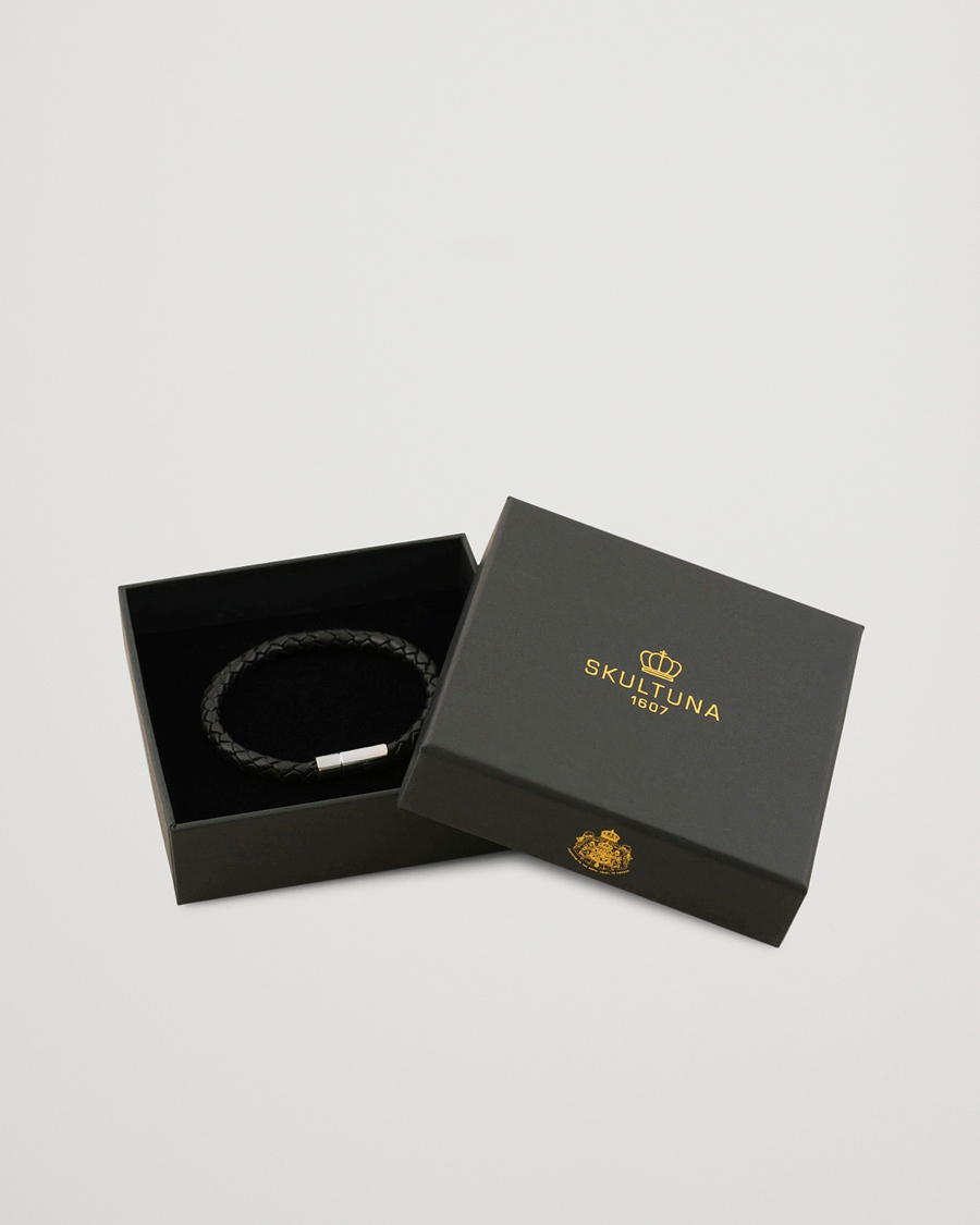 Uomini | Gioielli | Skultuna | One Row Leather Bracelet Black Steel