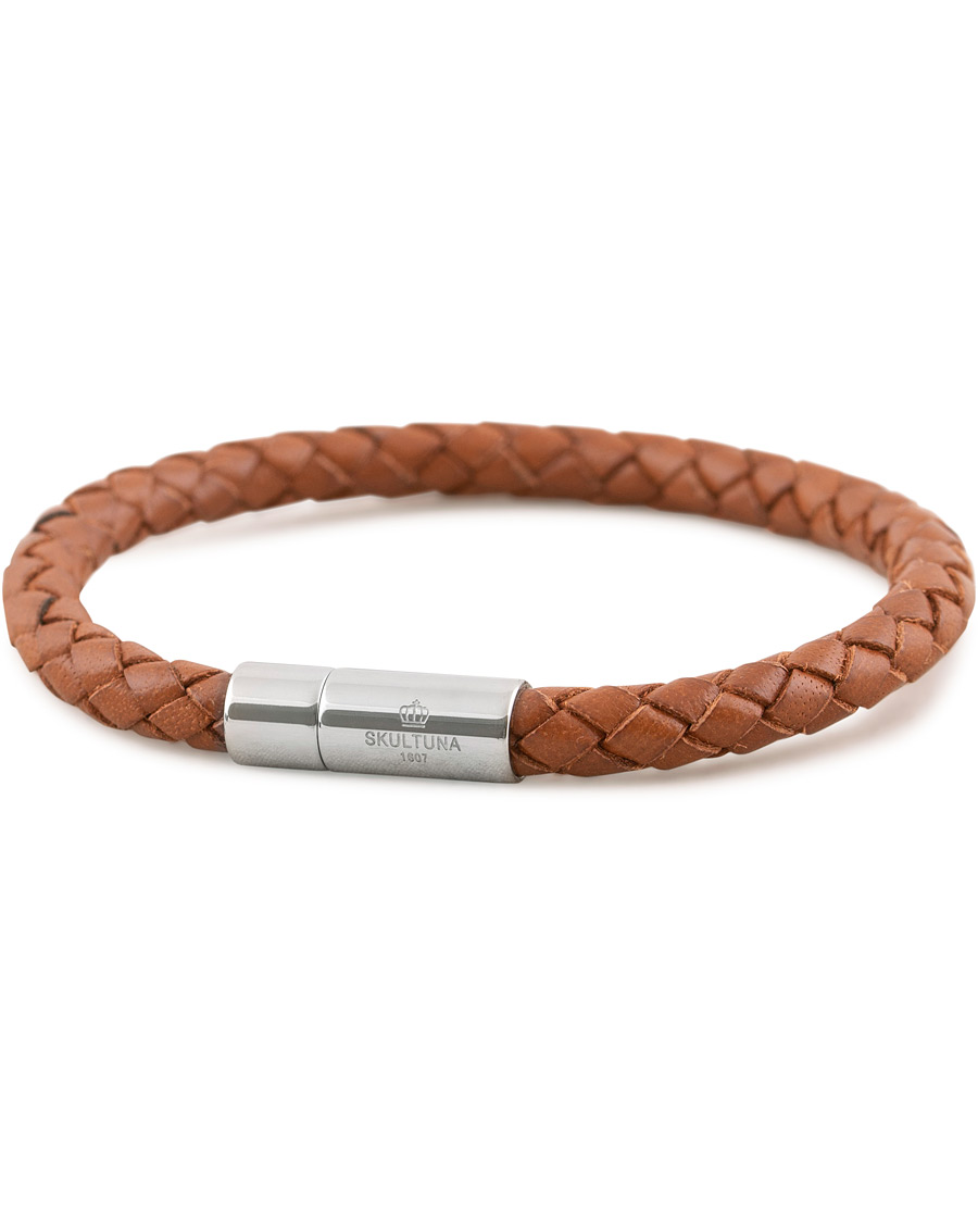 Uomini | Skultuna One Row Leather Bracelet Brown Steel | Skultuna | One Row Leather Bracelet Brown Steel