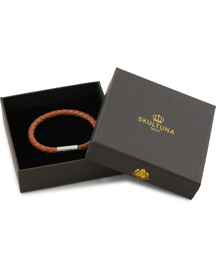 Uomini | Skultuna One Row Leather Bracelet Brown Steel | Skultuna | One Row Leather Bracelet Brown Steel
