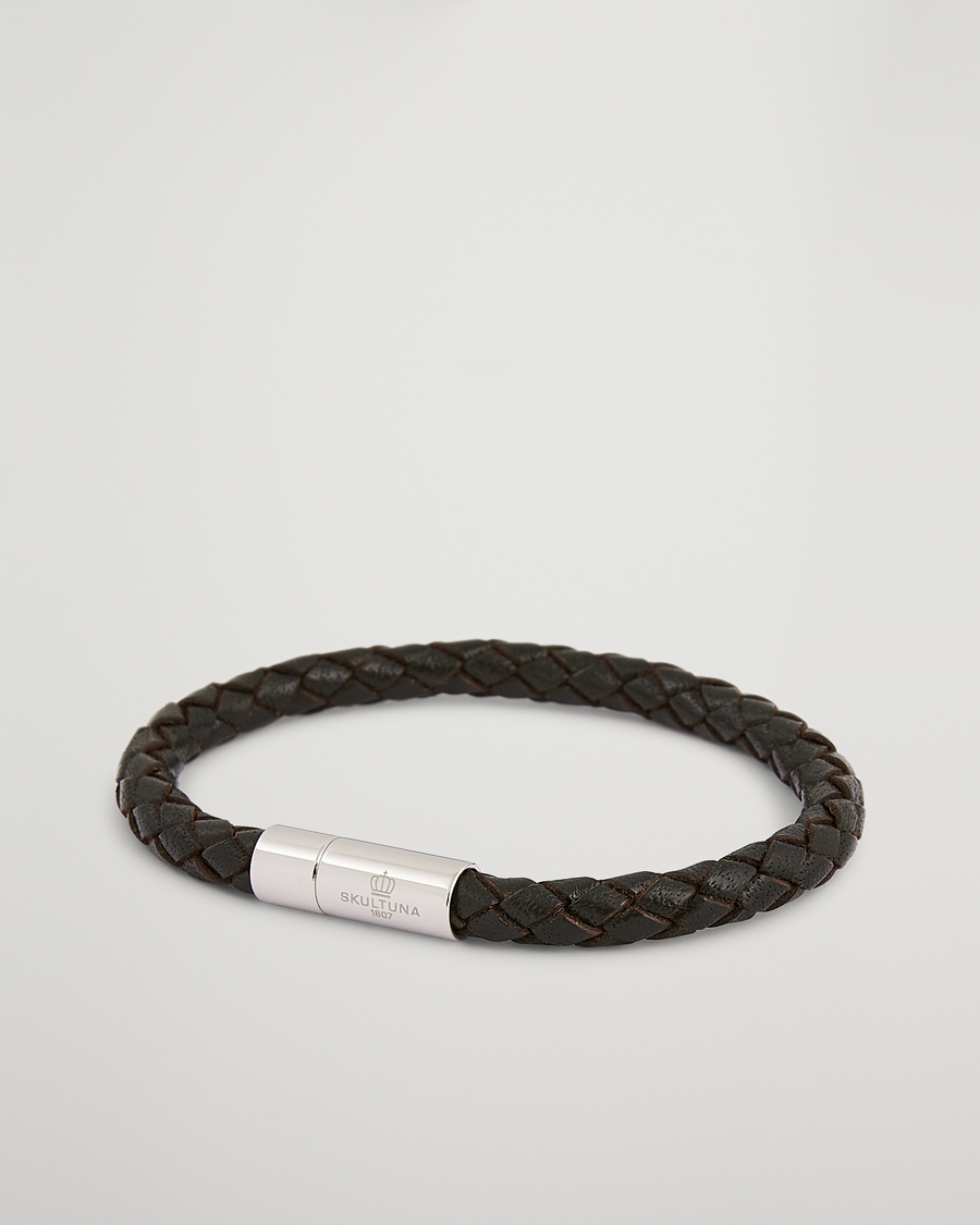 Uomini | Gioielli | Skultuna | One Row Leather Bracelet Dark Brown Steel