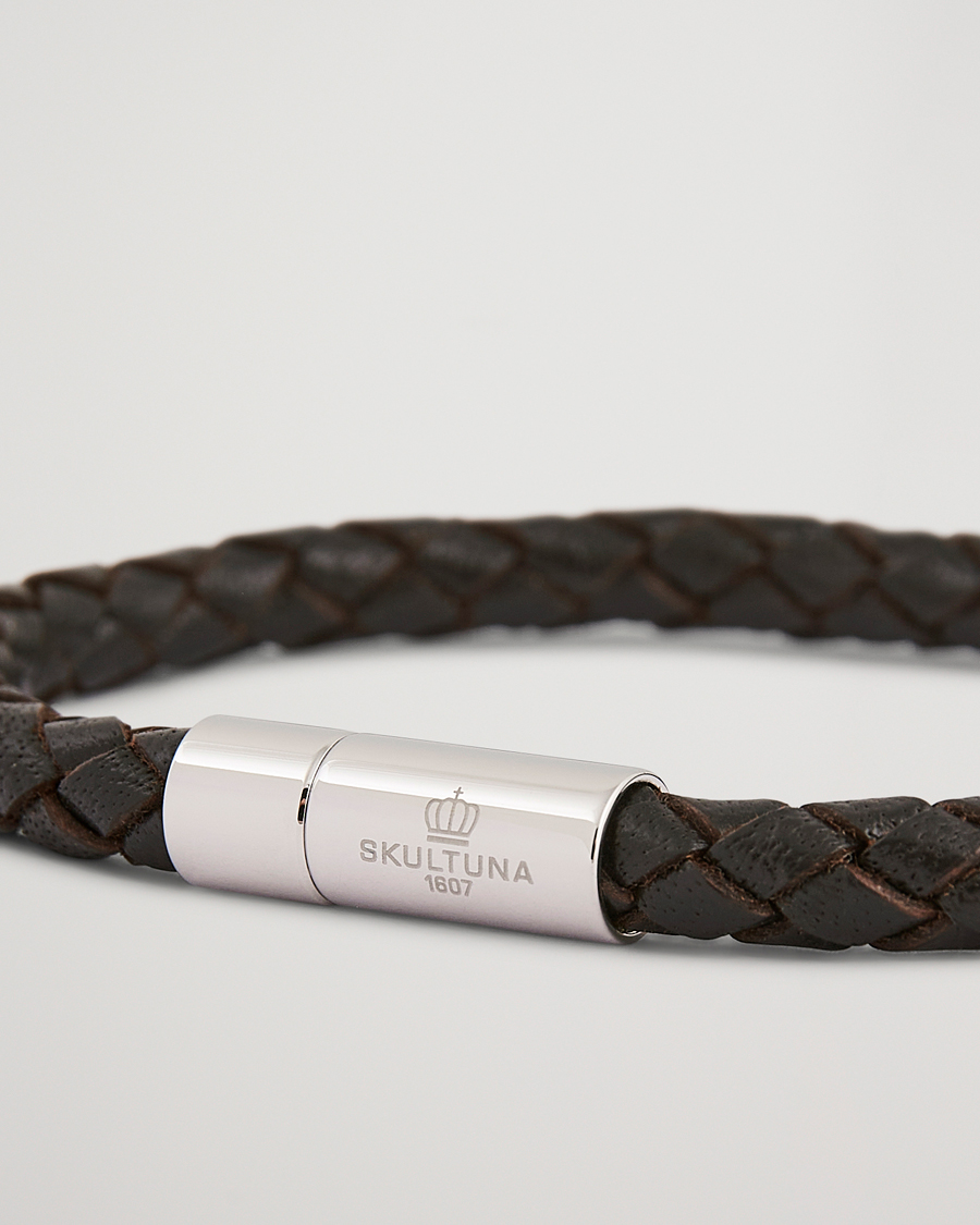 Uomini | Gioielli | Skultuna | One Row Leather Bracelet Dark Brown Steel
