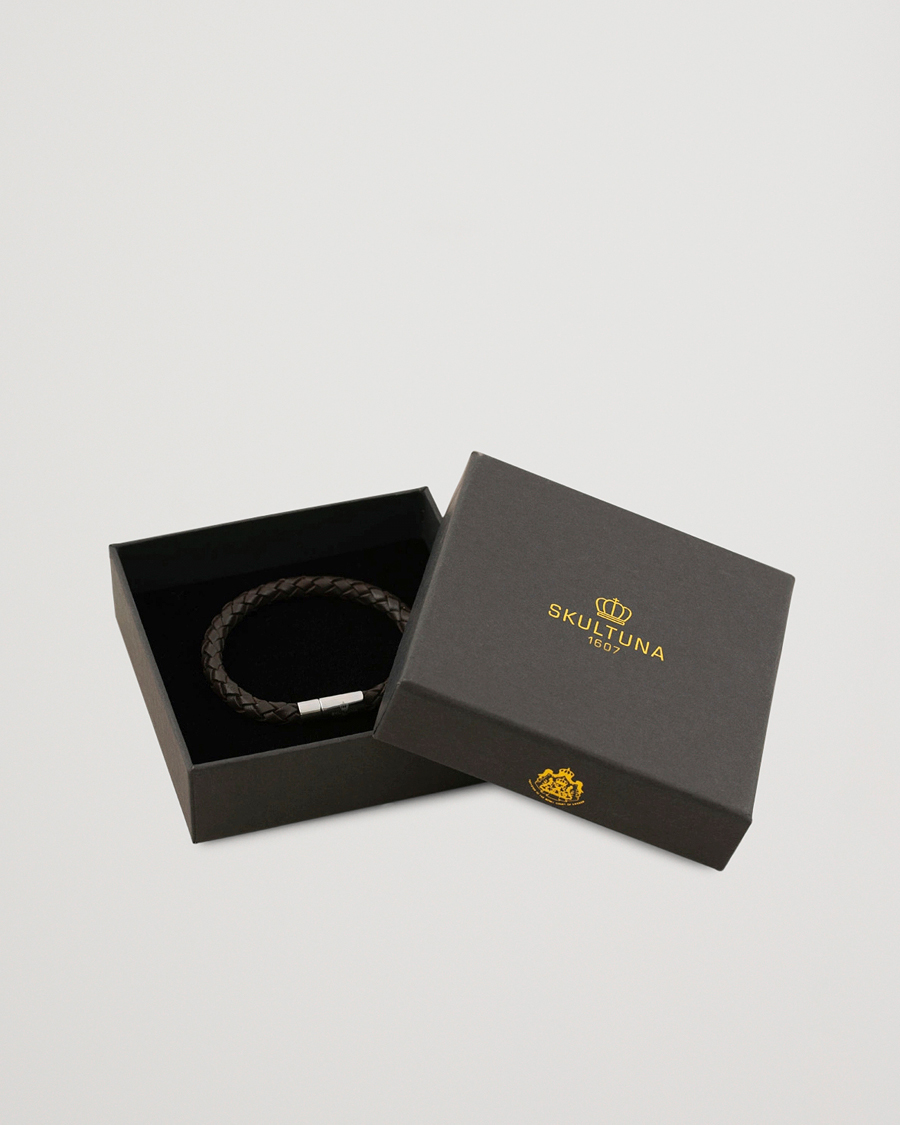 Uomini | Gioielli | Skultuna | One Row Leather Bracelet Dark Brown Steel
