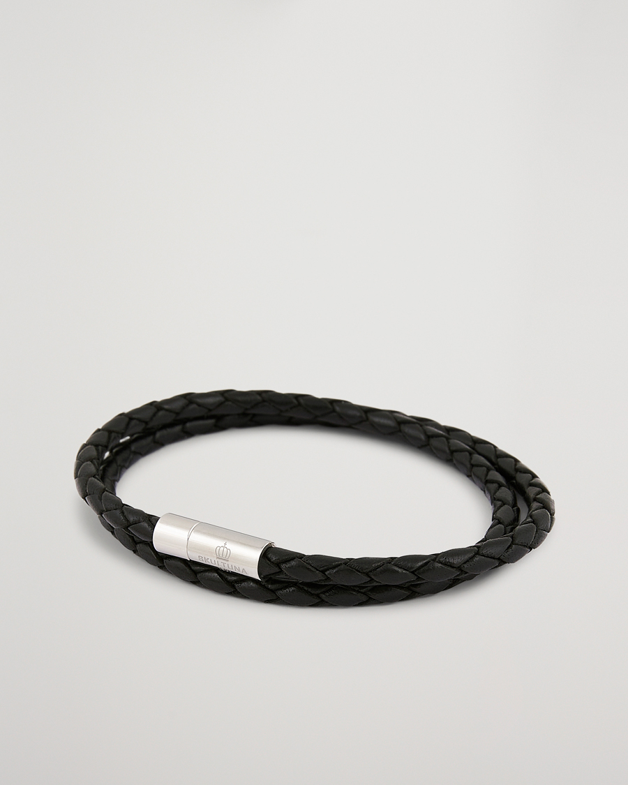 Uomini | Gioielli | Skultuna | Two Row Leather Bracelet Black Steel