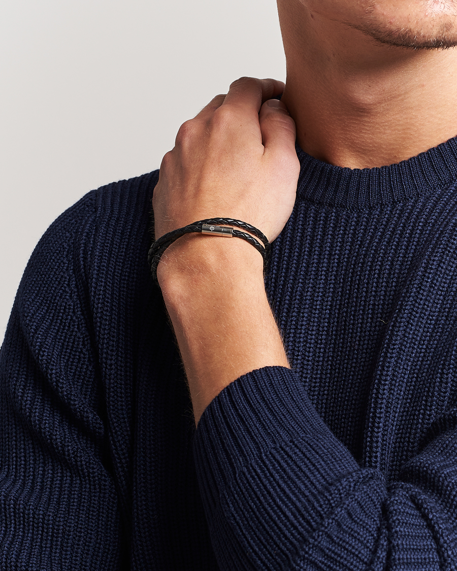 Uomini | Gioielli | Skultuna | Two Row Leather Bracelet Black Steel