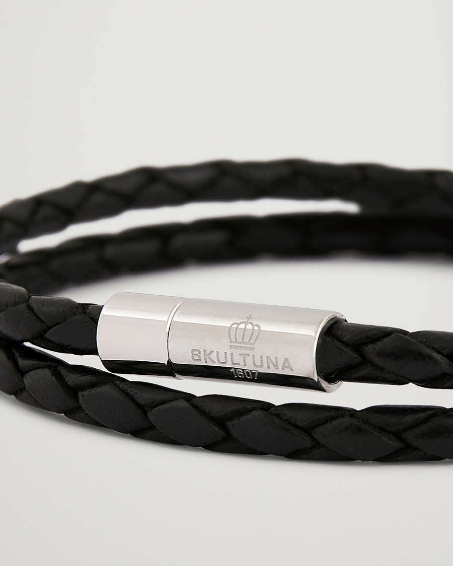 Uomini | Gioielli | Skultuna | Two Row Leather Bracelet Black Steel