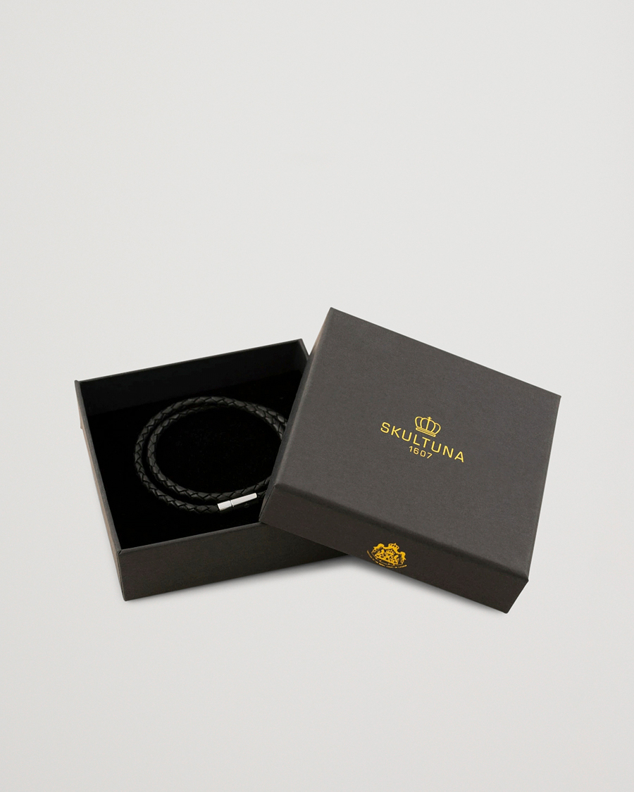Uomini | Gioielli | Skultuna | Two Row Leather Bracelet Black Steel