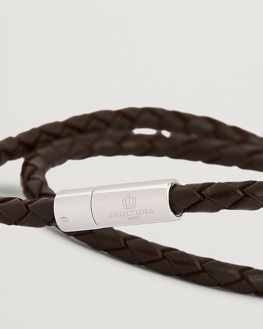 Uomini | Skultuna Two Row Leather Bracelet Dark Brown Steel | Skultuna | Two Row Leather Bracelet Dark Brown Steel