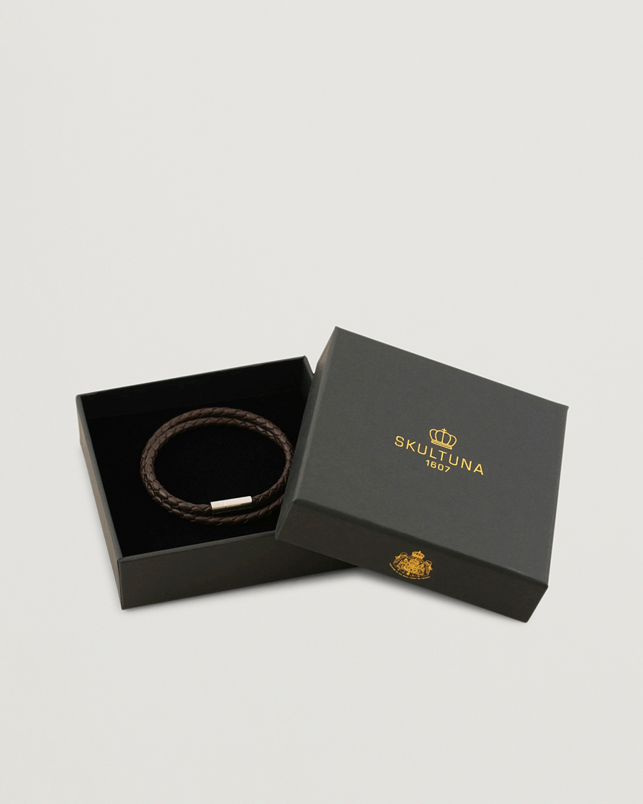 Uomini | Skultuna Two Row Leather Bracelet Dark Brown Steel | Skultuna | Two Row Leather Bracelet Dark Brown Steel