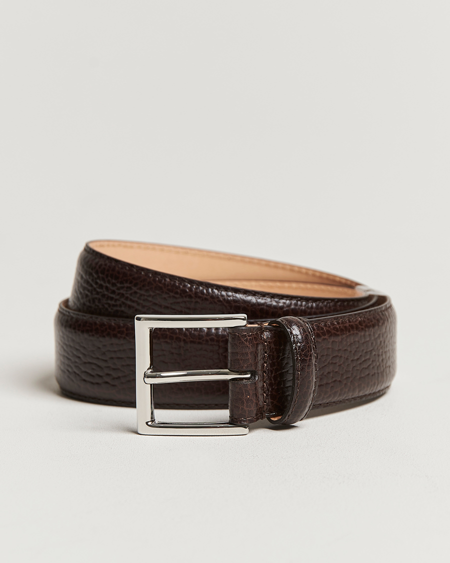 Uomini | Cinture | Crockett & Jones | Belt 3,5 cm Dark Brown Grained Calf