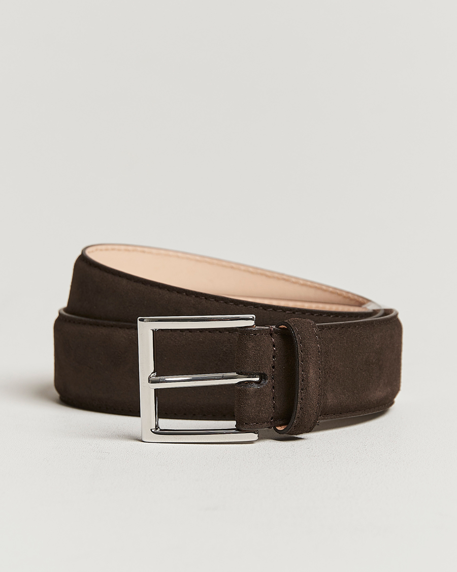 Uomini | Cinture | Crockett & Jones | Belt 3,2 cm Dark Brown Suede