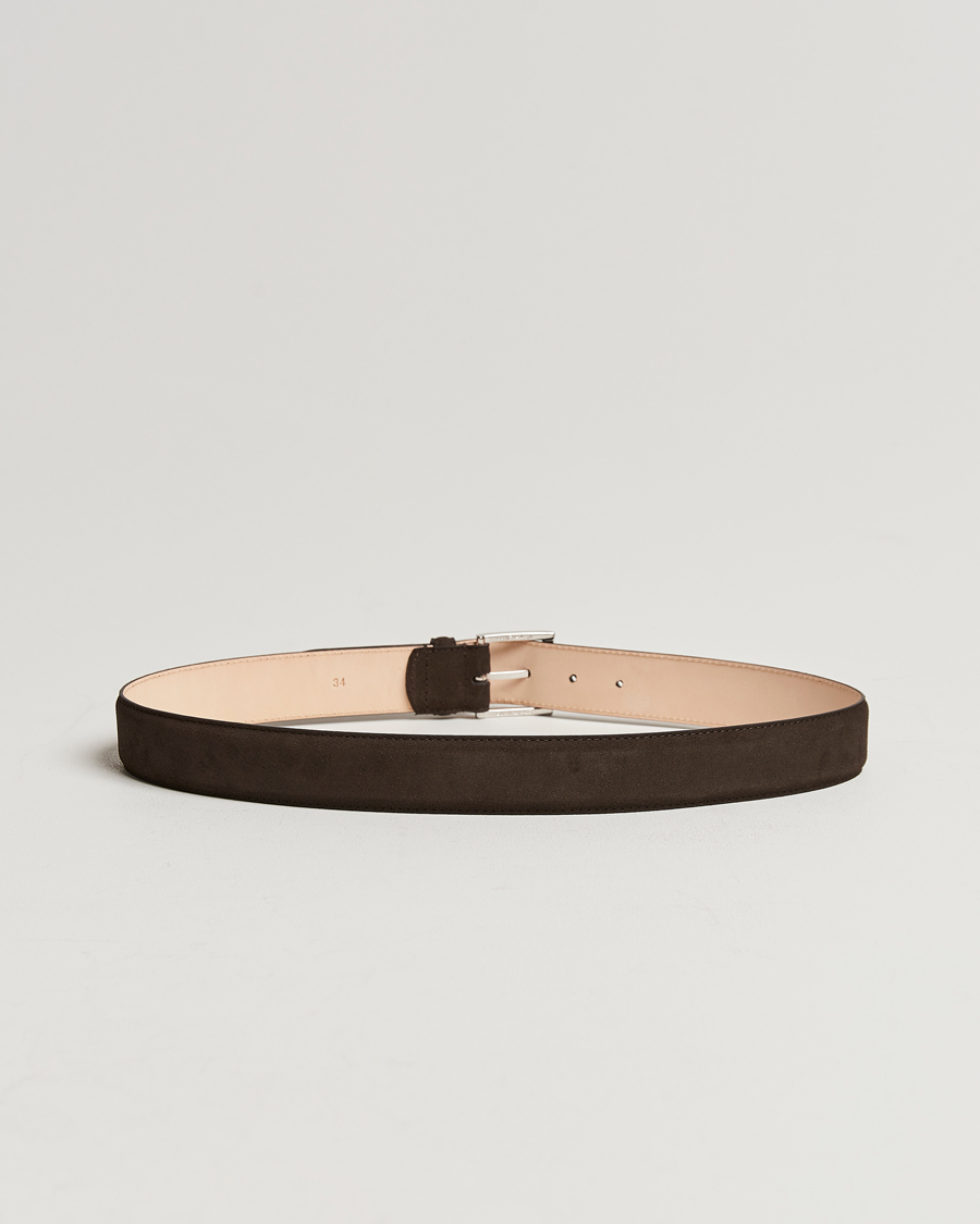 Uomini | Cinture | Crockett & Jones | Belt 3,2 cm Dark Brown Suede