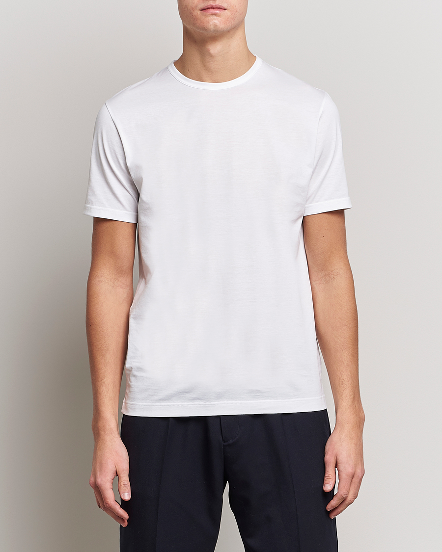 Uomini | T-shirt | Sunspel | Crew Neck Q82 Cotton T-Shirt White