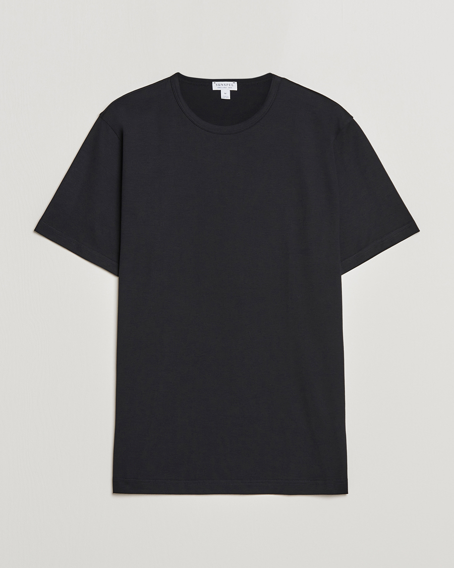 Uomini | T-shirt | Sunspel | Crew Neck Q82 Cotton T-Shirt Black