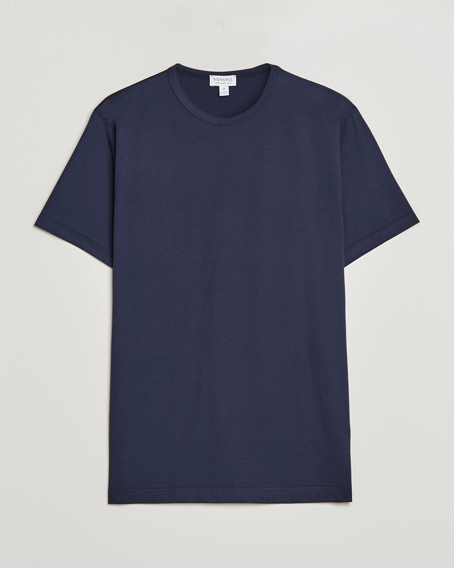 Uomini | T-shirt | Sunspel | Crew Neck Q82 Cotton T-Shirt Navy