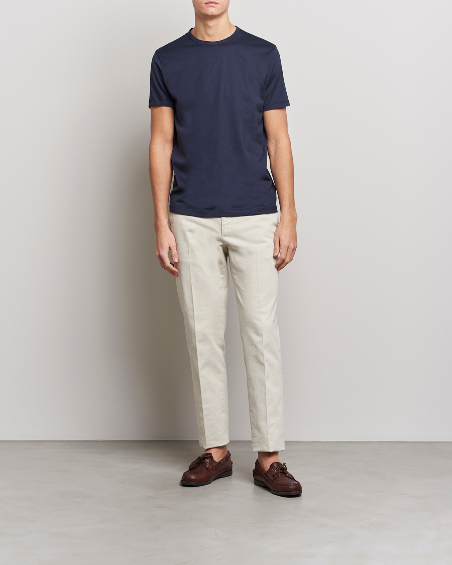 Uomini | T-shirt | Sunspel | Crew Neck Q82 Cotton T-Shirt Navy