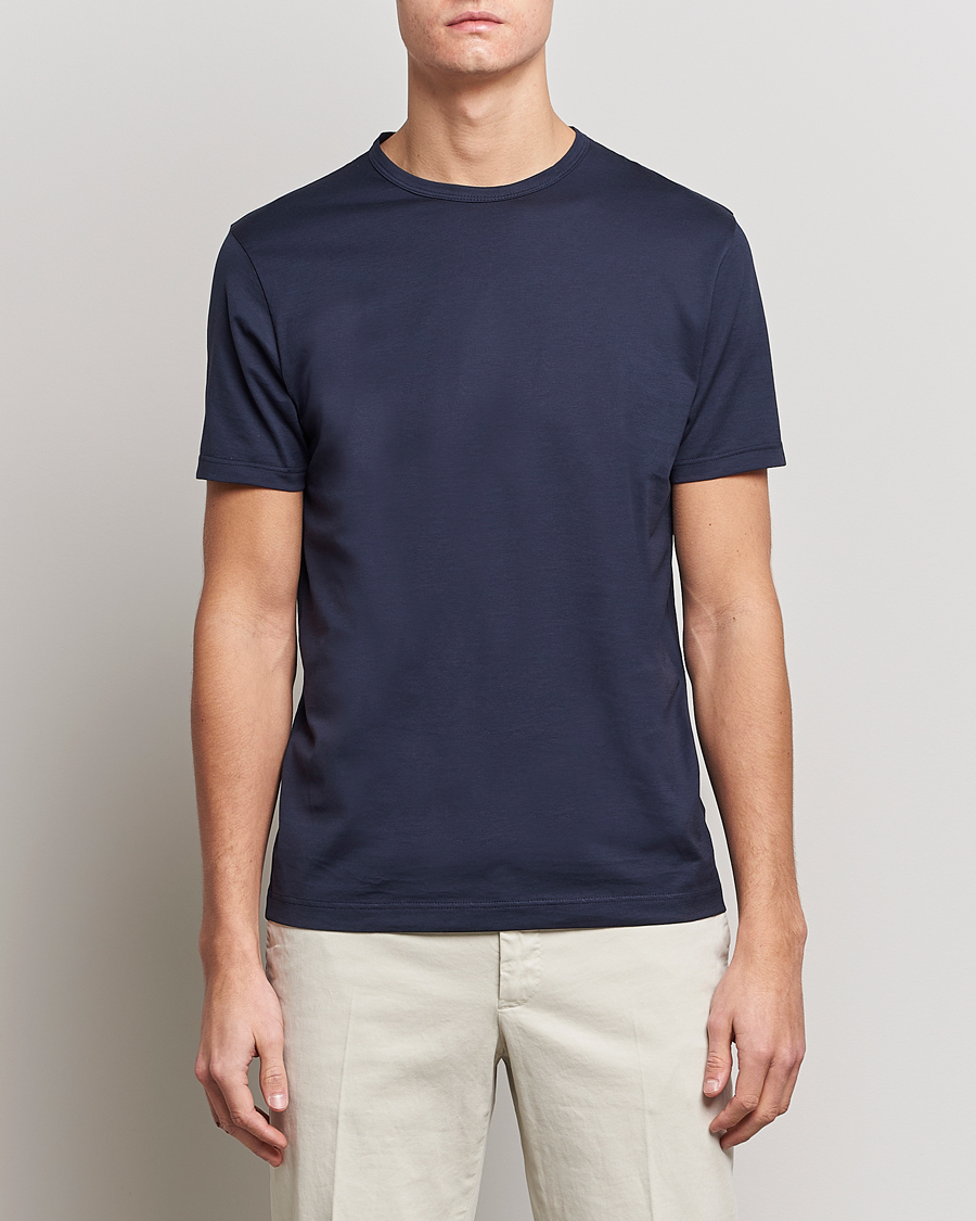 Uomini | T-shirt | Sunspel | Crew Neck Q82 Cotton T-Shirt Navy