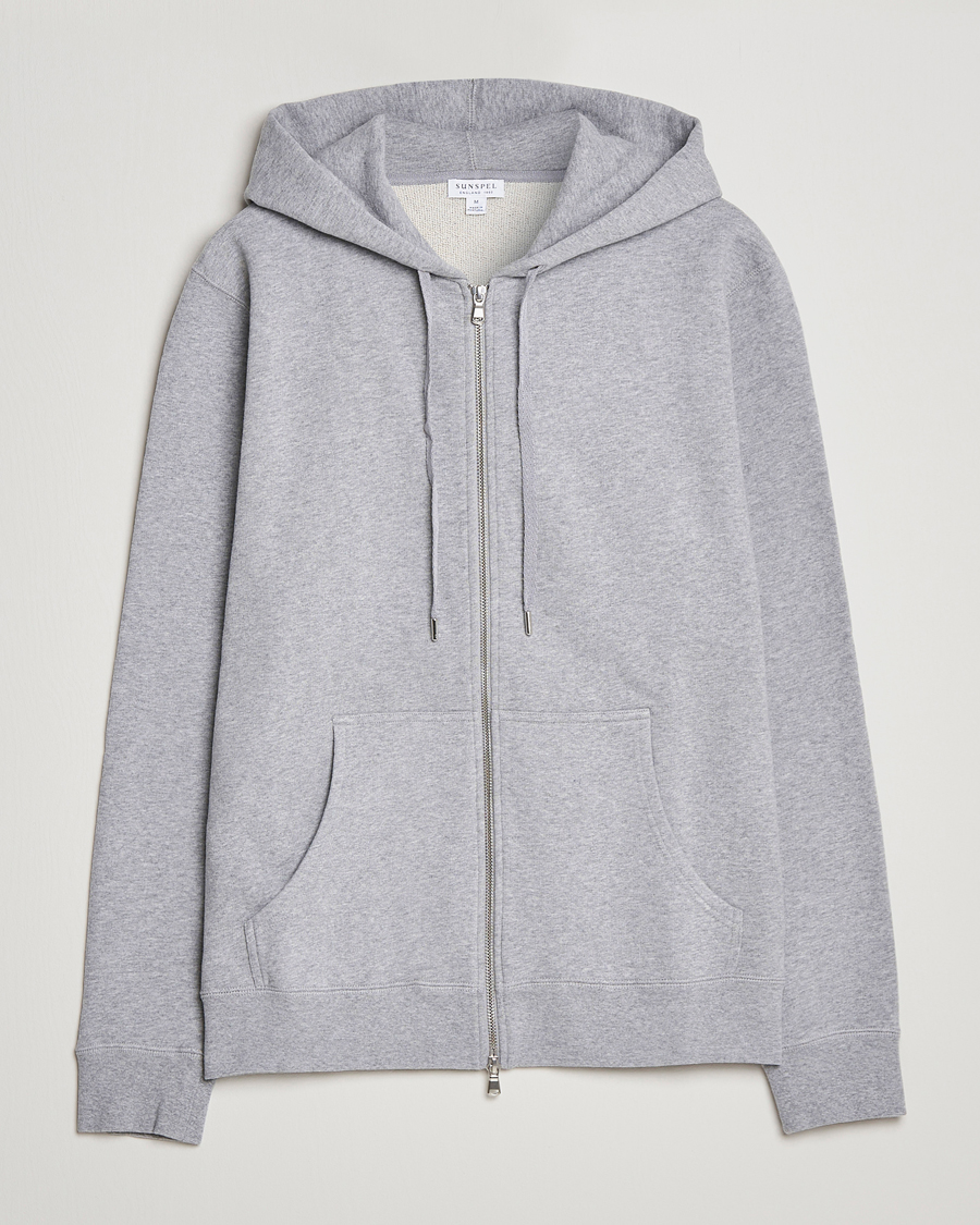 Uomini | Maglieria | Sunspel | Loopback Full Zip Hoodie Grey Melange