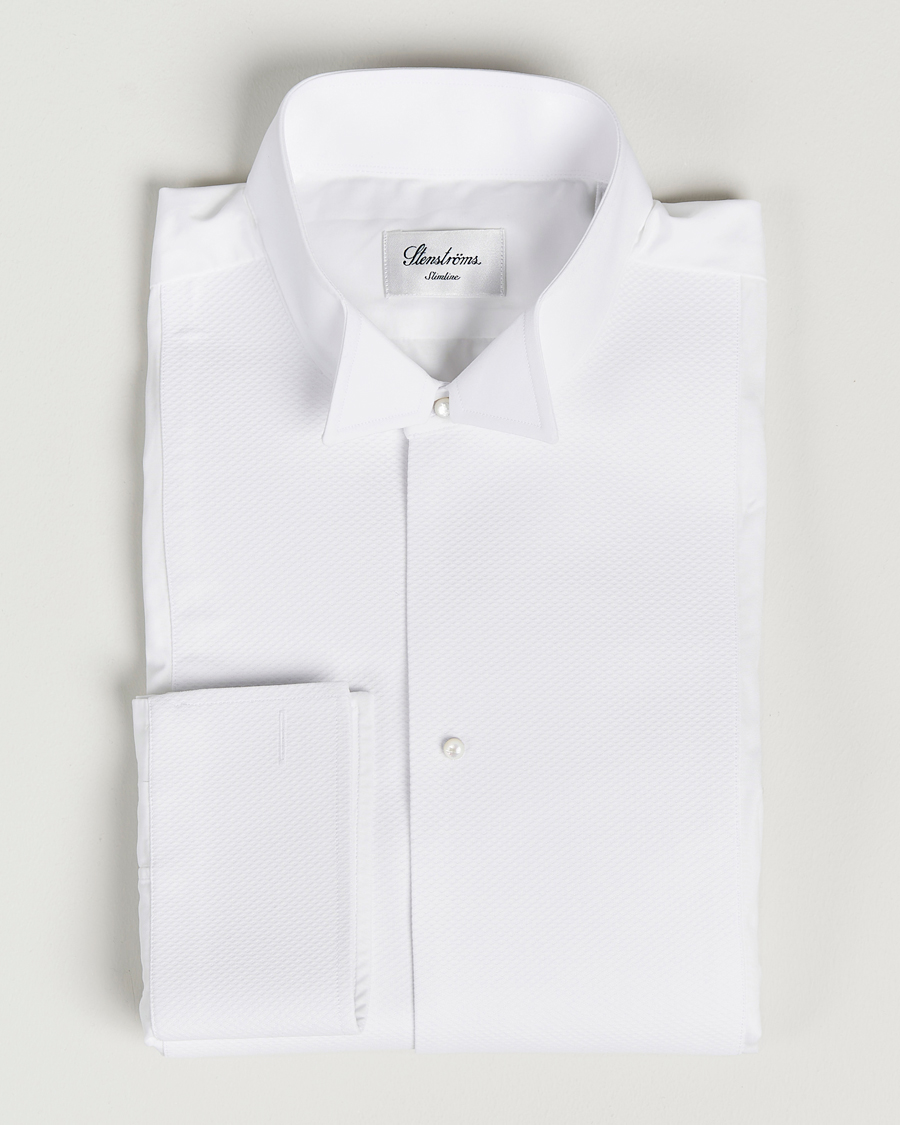 Uomini | Camicie | Stenströms | Slimline Astoria Stand Up Collar Evening Shirt White