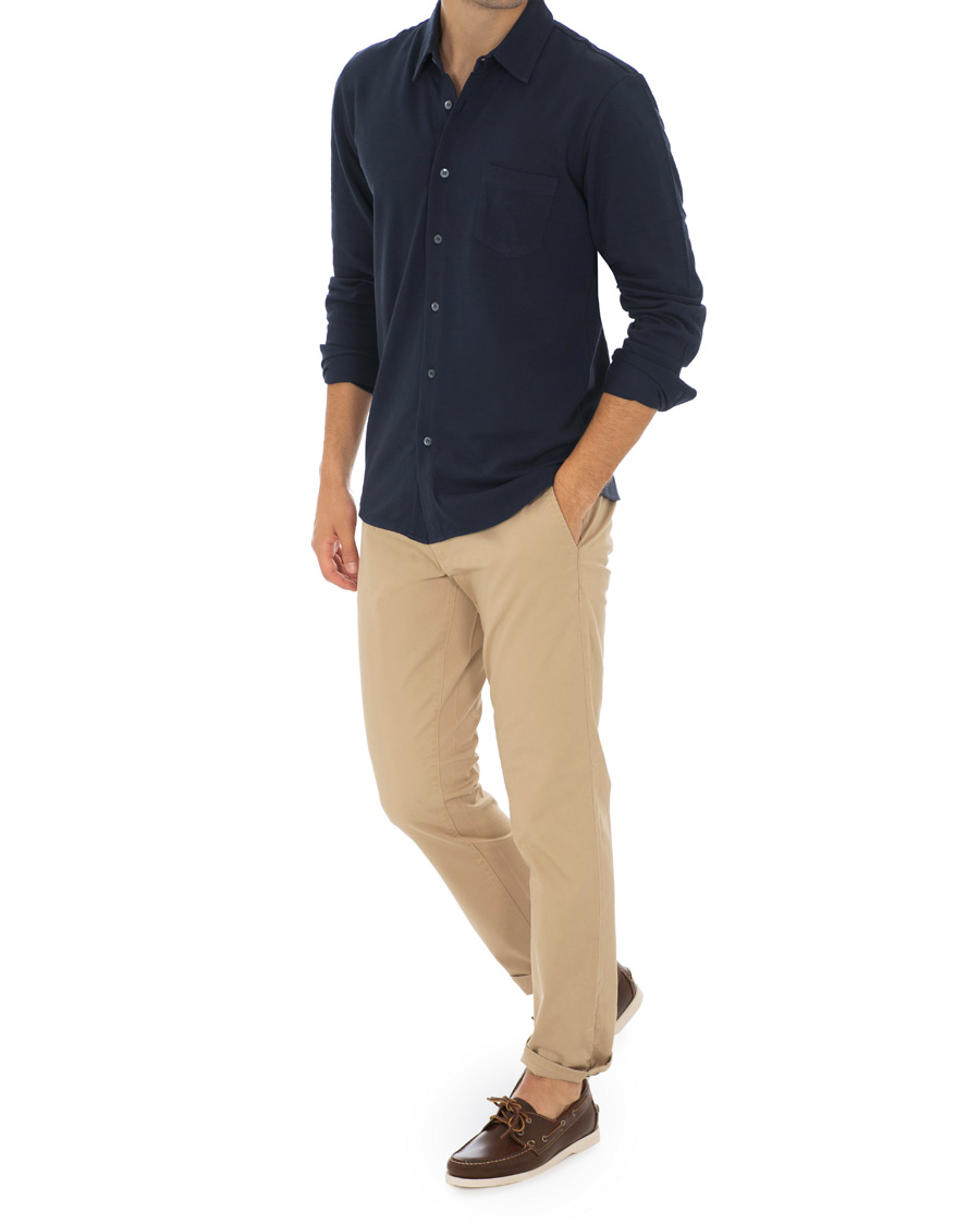Uomini | Camicie | Sunspel | Long Sleeve Pique Shirt Navy