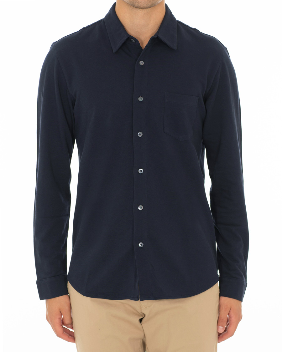Uomini | Camicie | Sunspel | Long Sleeve Pique Shirt Navy