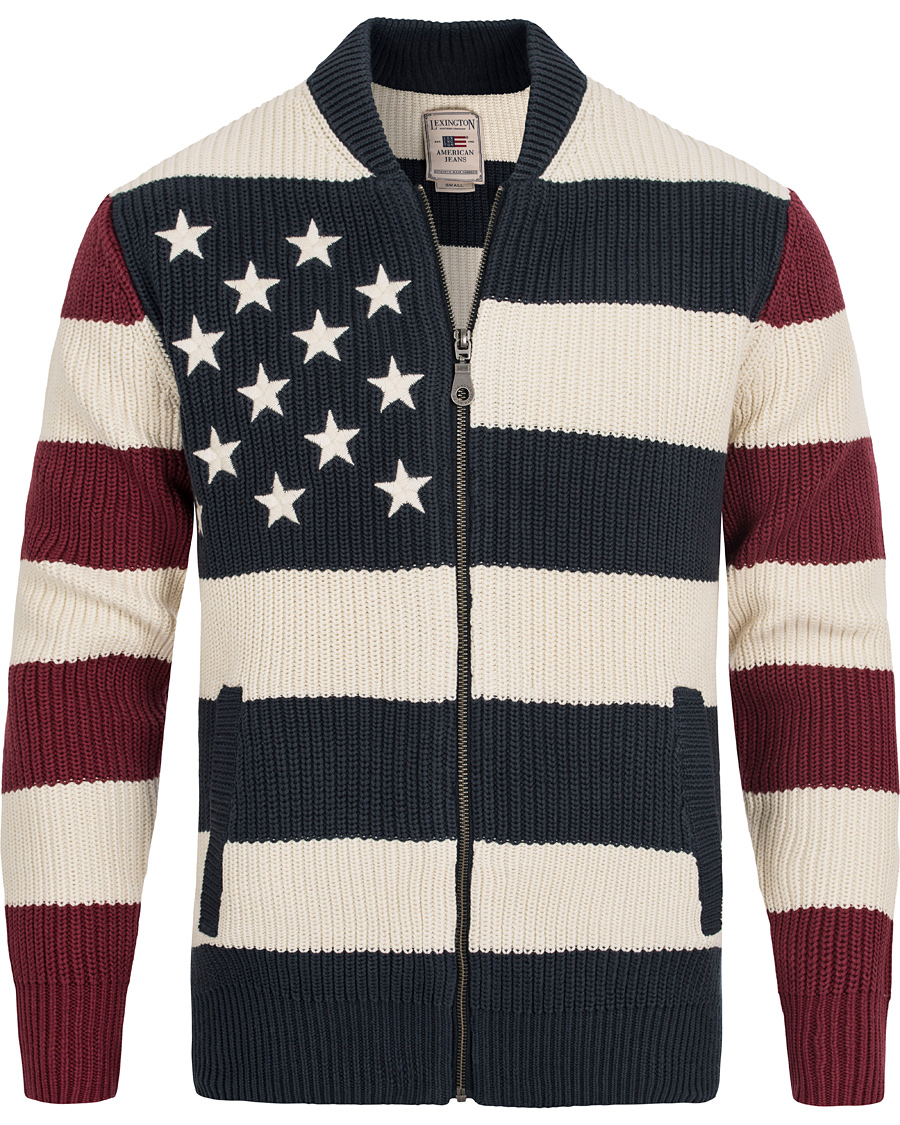 Uomini | Maglieria | Lexington | Jaidon Zip Through Sweater Blue/Red/White Stripe