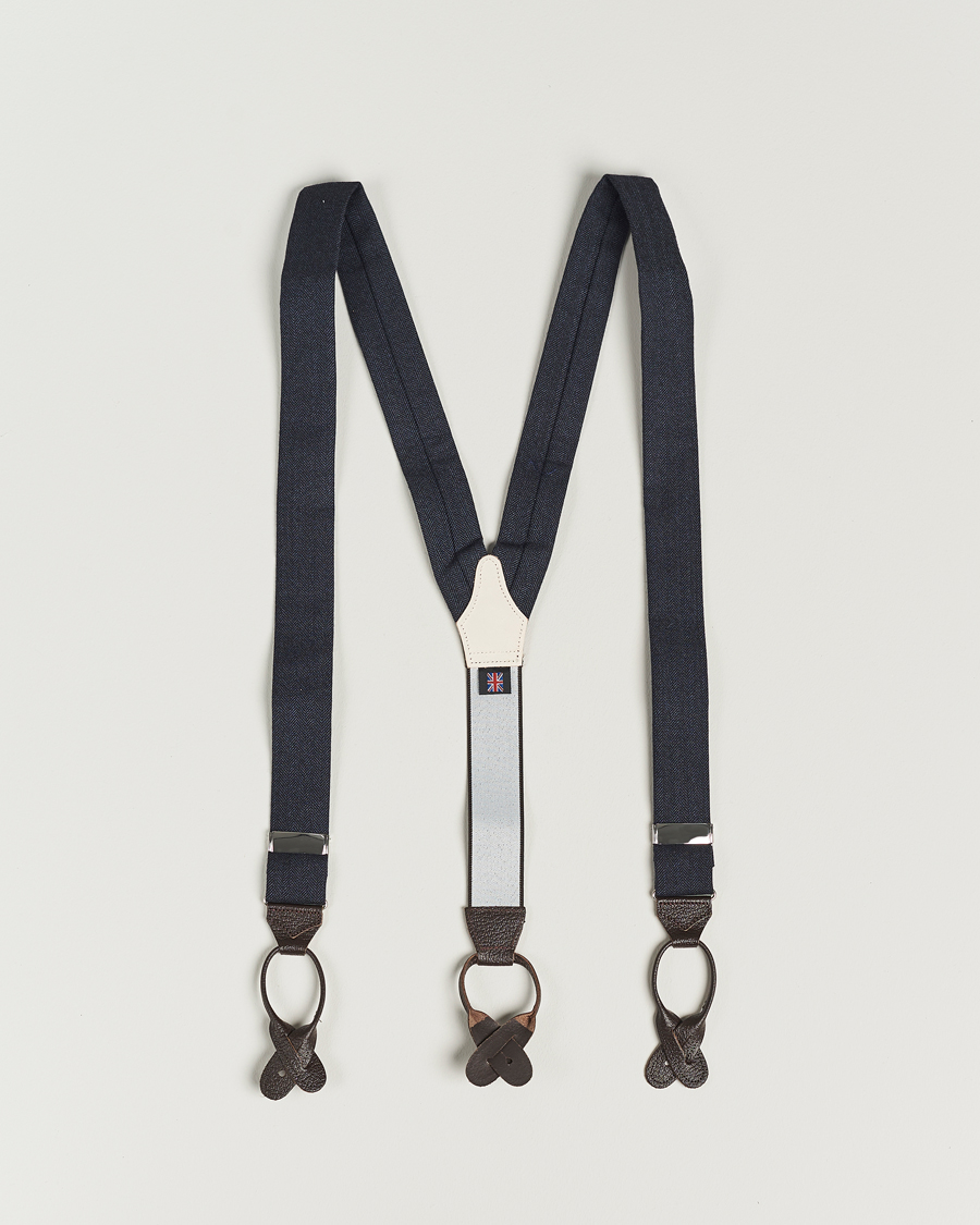 Uomini | Bretelle | Albert Thurston | Herringbone Braces 40mm Dark Blue
