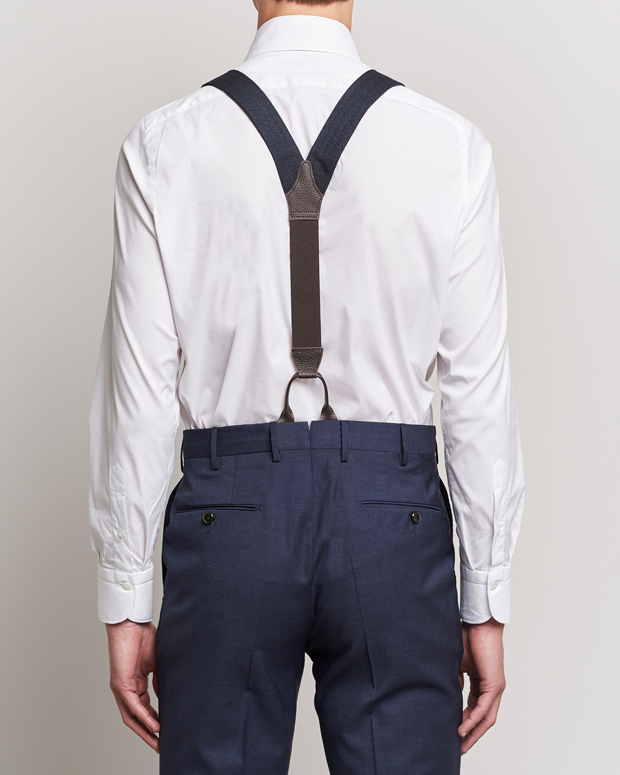 Uomini | Bretelle | Albert Thurston | Herringbone Braces 40mm Dark Blue