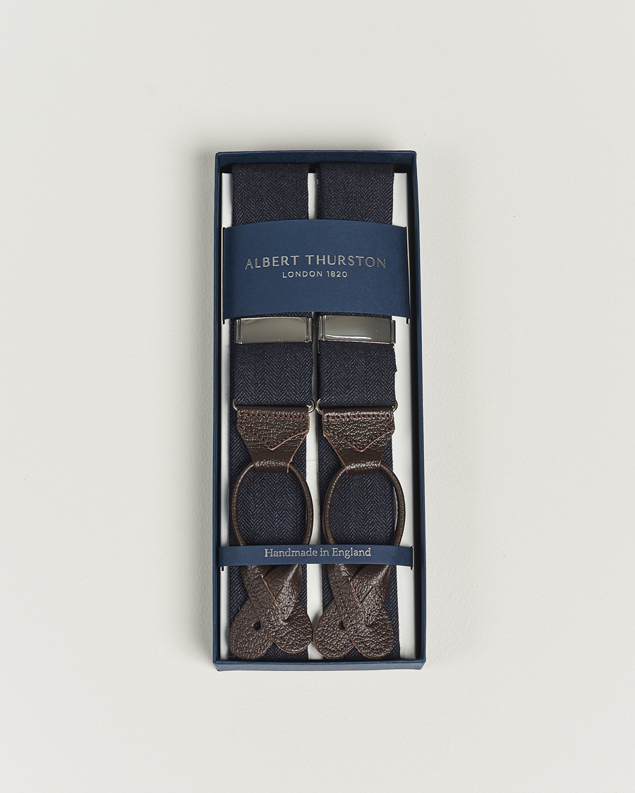 Uomini | Bretelle | Albert Thurston | Herringbone Braces 40mm Dark Blue