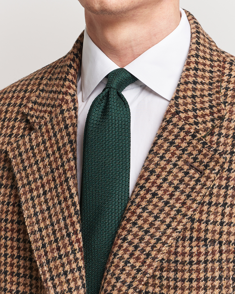 Uomini | Cravatte | Drake's | Large Knot Handrolled Grenadine Silk Tie Green