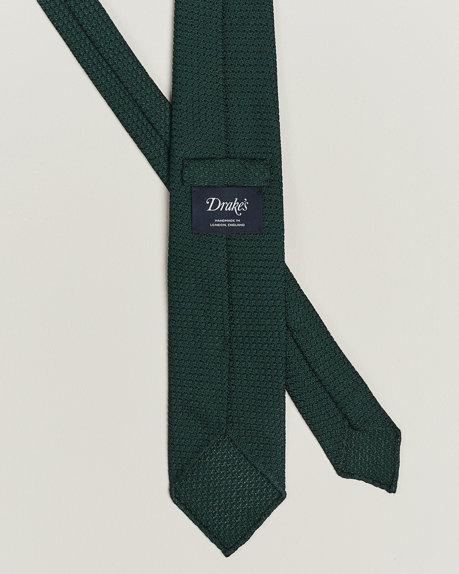 Uomini | Cravatte | Drake's | Large Knot Handrolled Grenadine Silk Tie Green