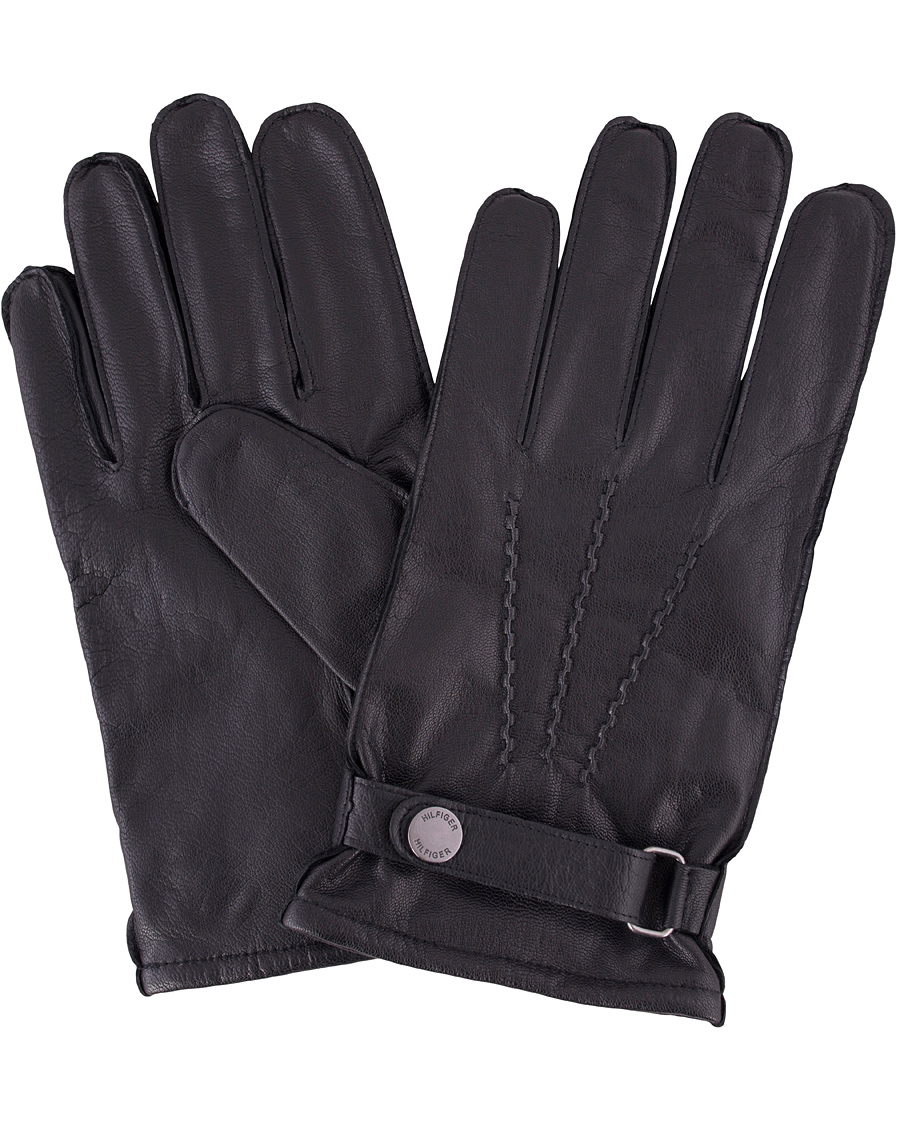 Uomini | Tommy Hilfiger Ferron Leather Gloves Flag Black | Tommy Hilfiger | Ferron Leather Gloves Flag Black