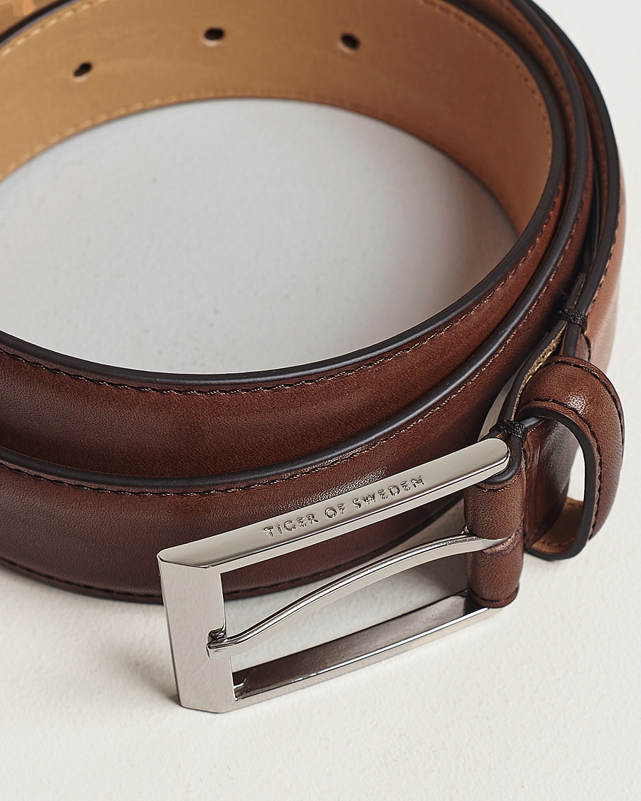Uomini | Cinture | Tiger of Sweden | Helmi Leather 3,5 cm Belt Brown