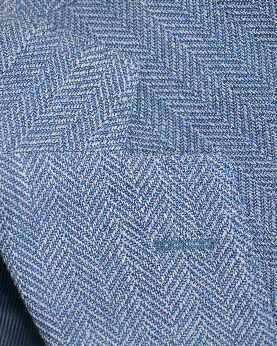 Uomini | Blazers | Oscar Jacobson | Epic Linen/Wool Herringbone Blazer Light Blue