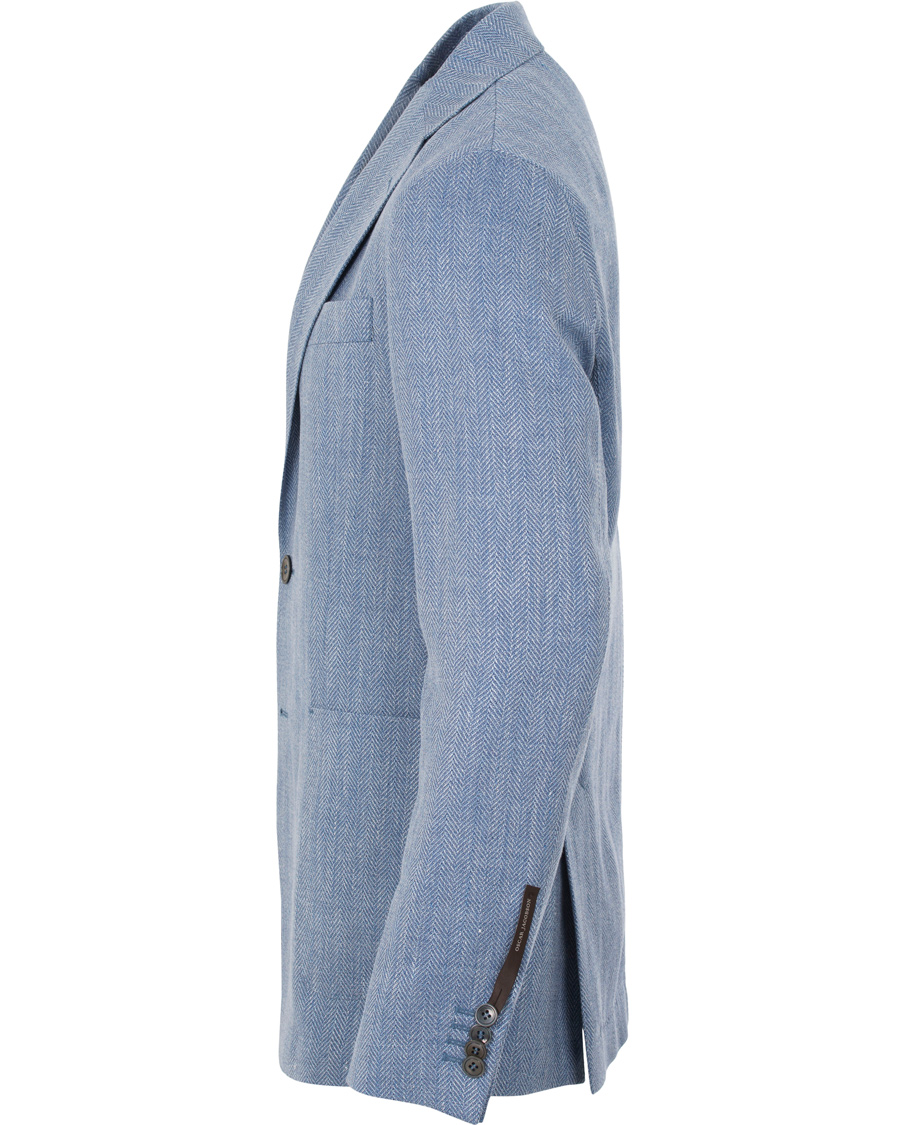 Uomini | Blazers | Oscar Jacobson | Epic Linen/Wool Herringbone Blazer Light Blue