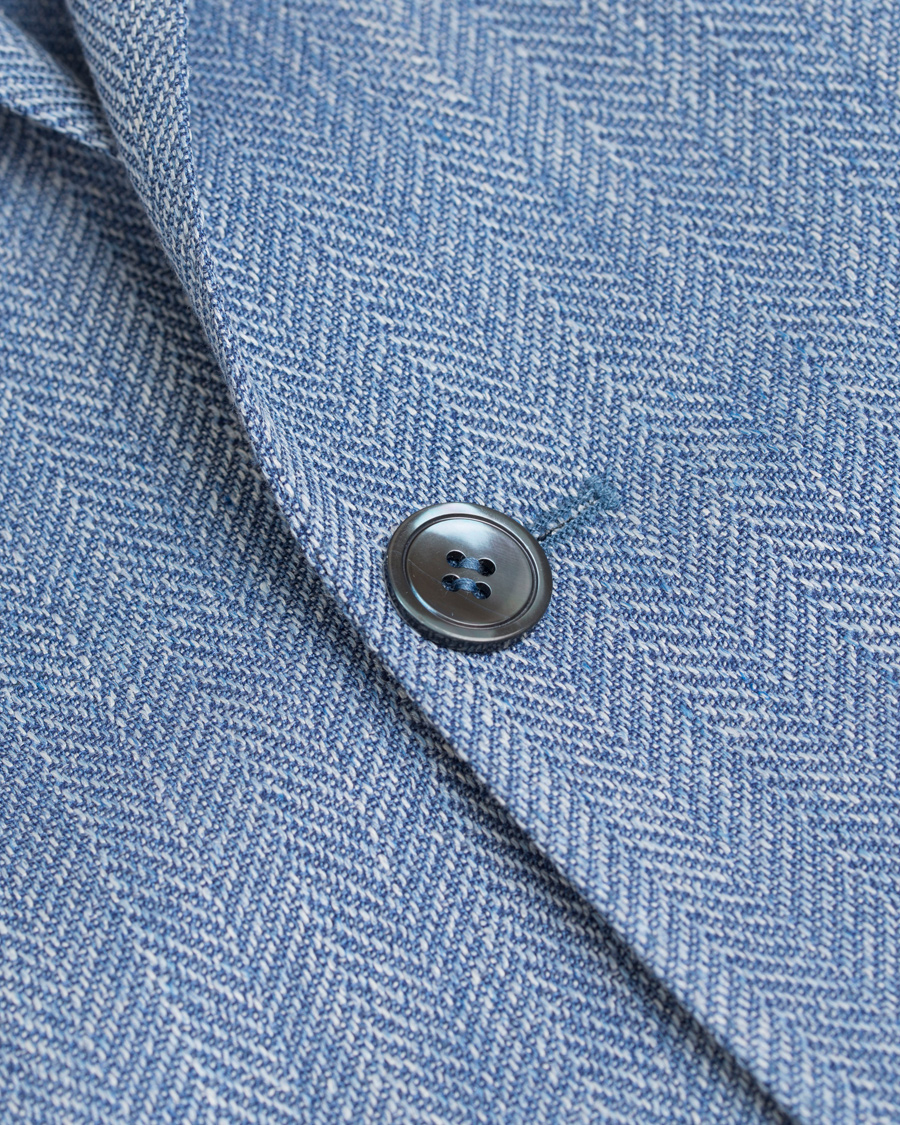 Uomini | Blazers | Oscar Jacobson | Epic Linen/Wool Herringbone Blazer Light Blue