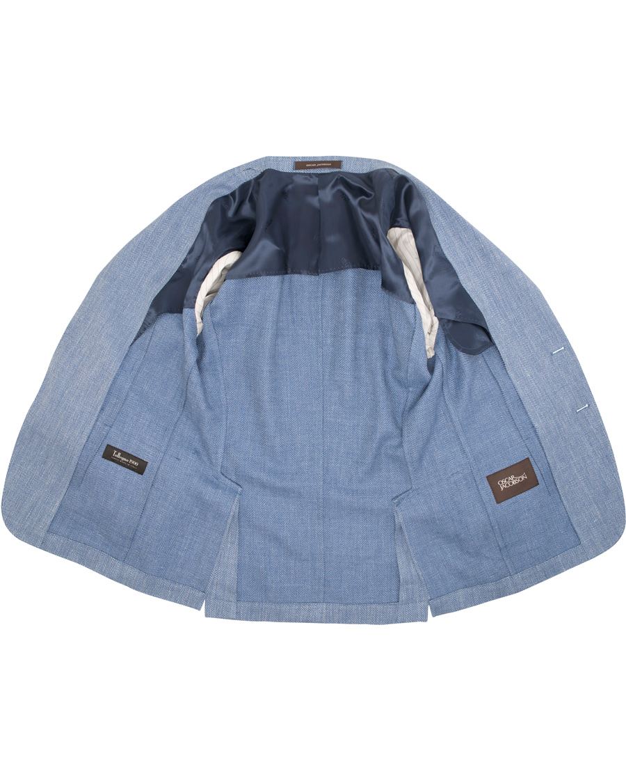 Uomini | Blazers | Oscar Jacobson | Epic Linen/Wool Herringbone Blazer Light Blue