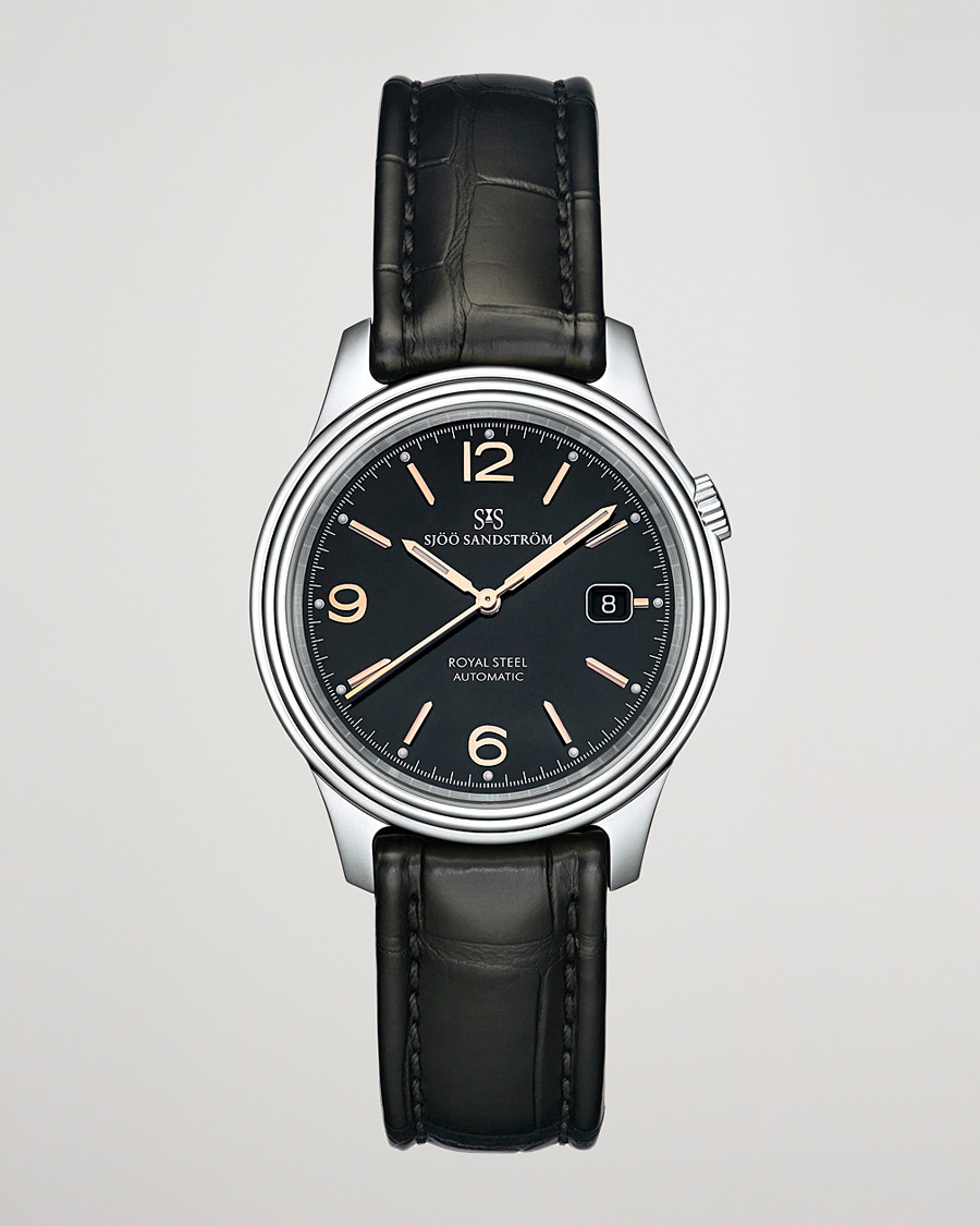 Uomini | Sjöö Sandström Royal Steel Classic 41mm Black and Black Alligator | Sjöö Sandström | Royal Steel Classic 41mm Black and Black Alligator