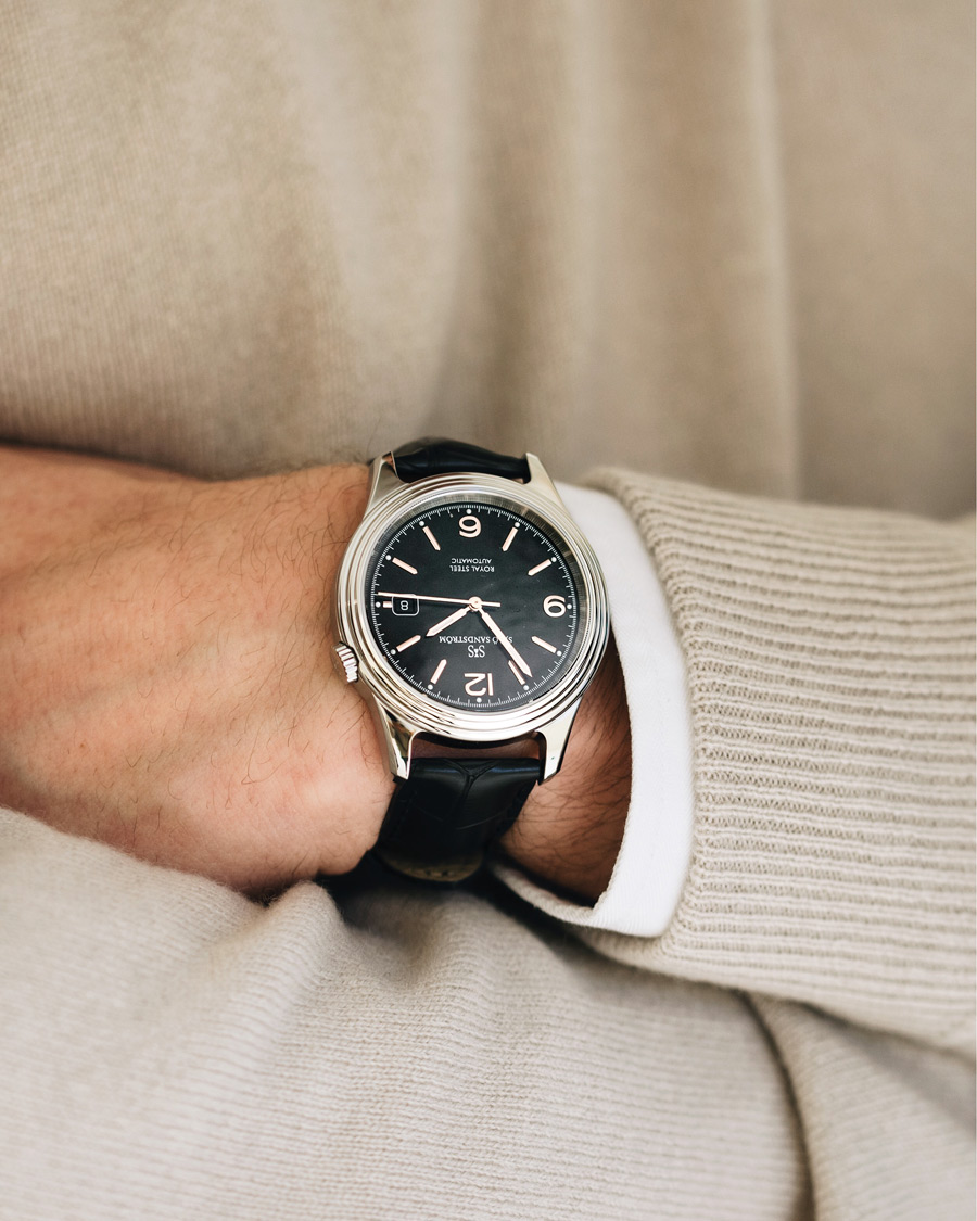 Uomini | Sjöö Sandström Royal Steel Classic 41mm Black and Black Alligator | Sjöö Sandström | Royal Steel Classic 41mm Black and Black Alligator