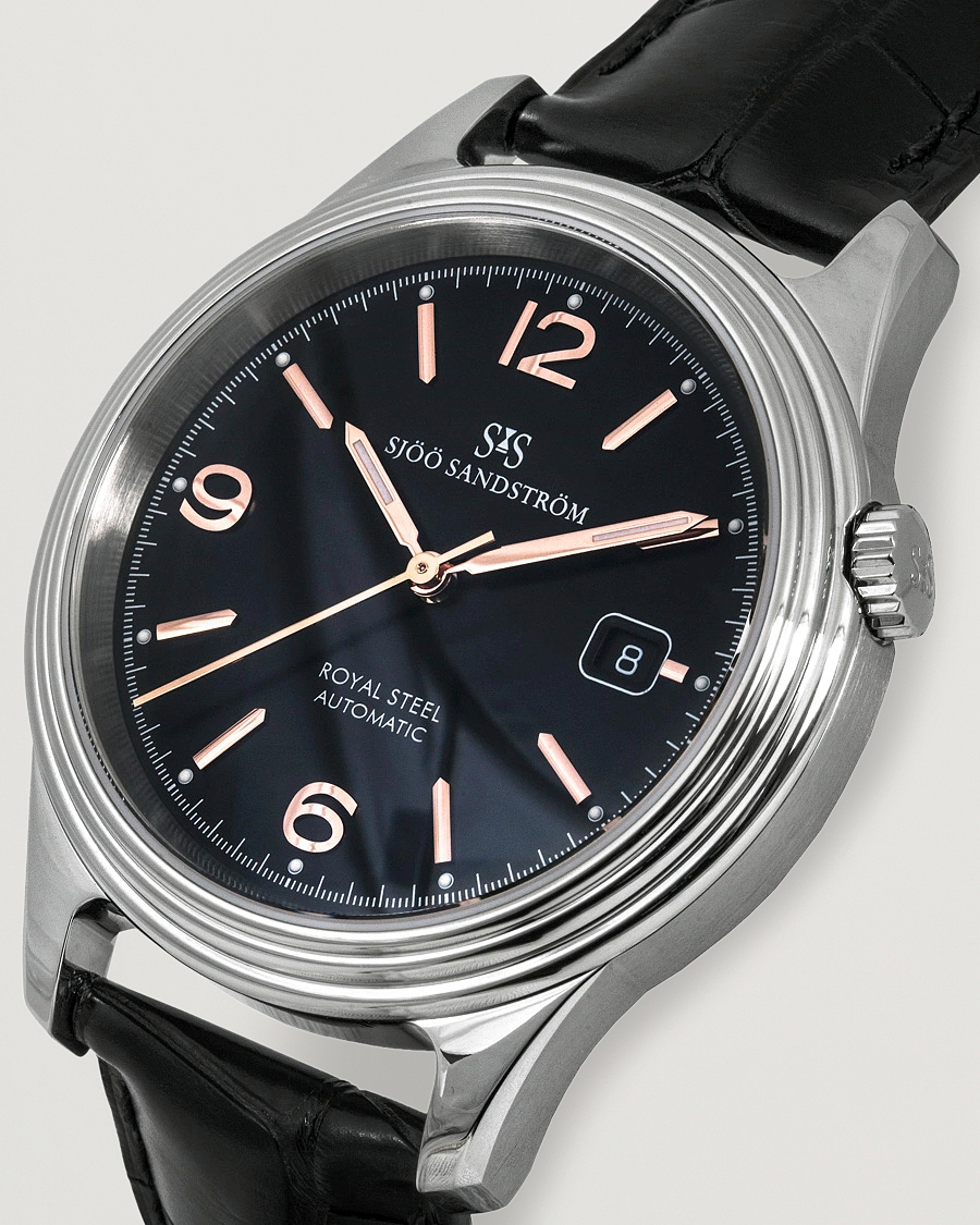 Uomini | Sjöö Sandström Royal Steel Classic 41mm Black and Black Alligator | Sjöö Sandström | Royal Steel Classic 41mm Black and Black Alligator