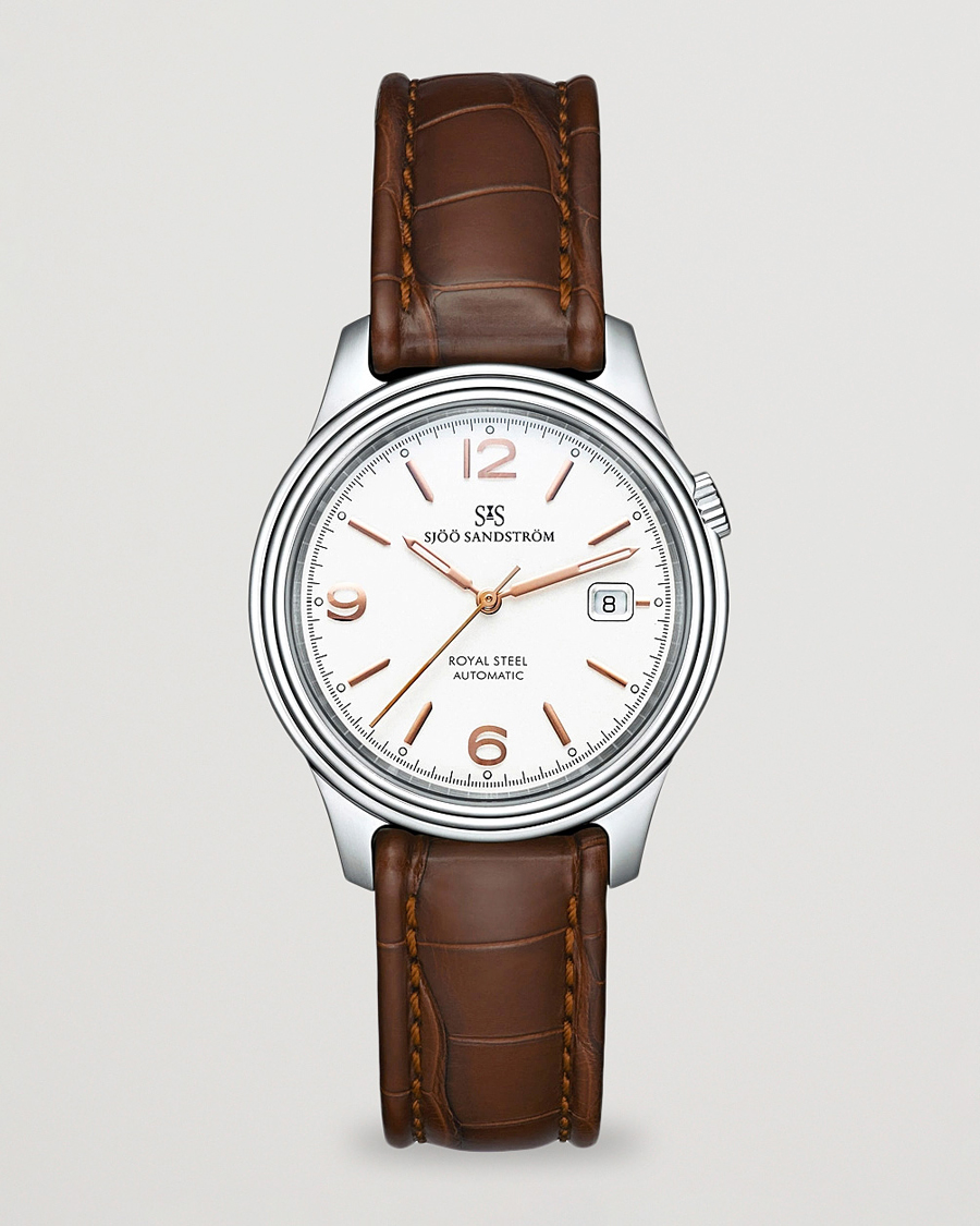Uomini | Sjöö Sandström Royal Steel Classic 41mm Ivory and Brown Alligator | Sjöö Sandström | Royal Steel Classic 41mm Ivory and Brown Alligator