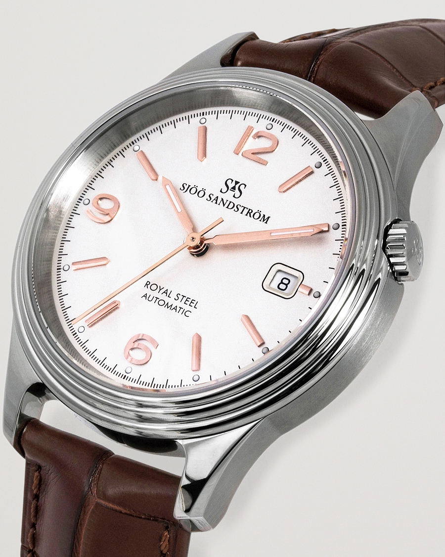 Uomini | Sjöö Sandström Royal Steel Classic 41mm Ivory and Brown Alligator | Sjöö Sandström | Royal Steel Classic 41mm Ivory and Brown Alligator