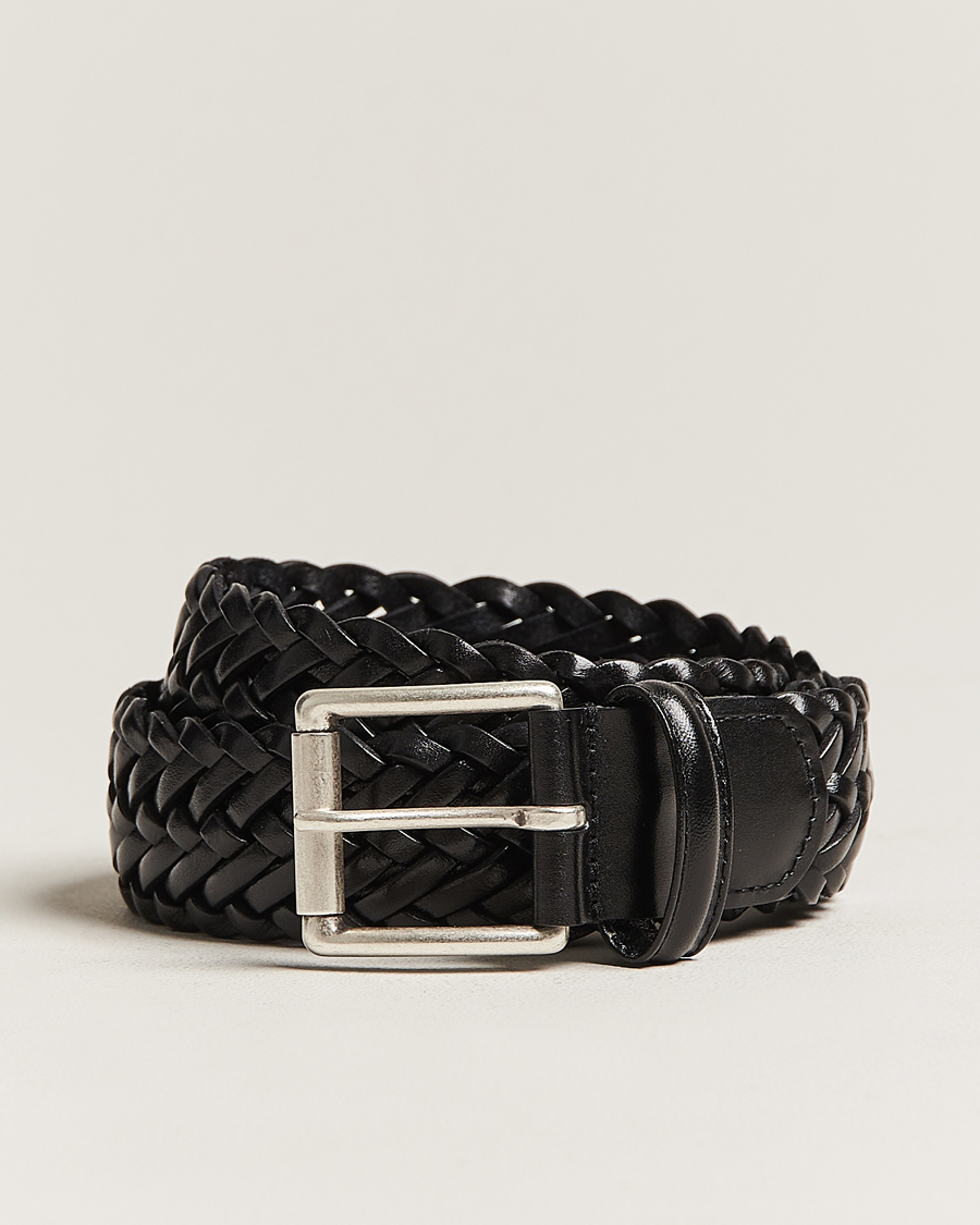 Uomini | Cinture | Anderson's | Woven Leather 3,5 cm Belt Tanned Black