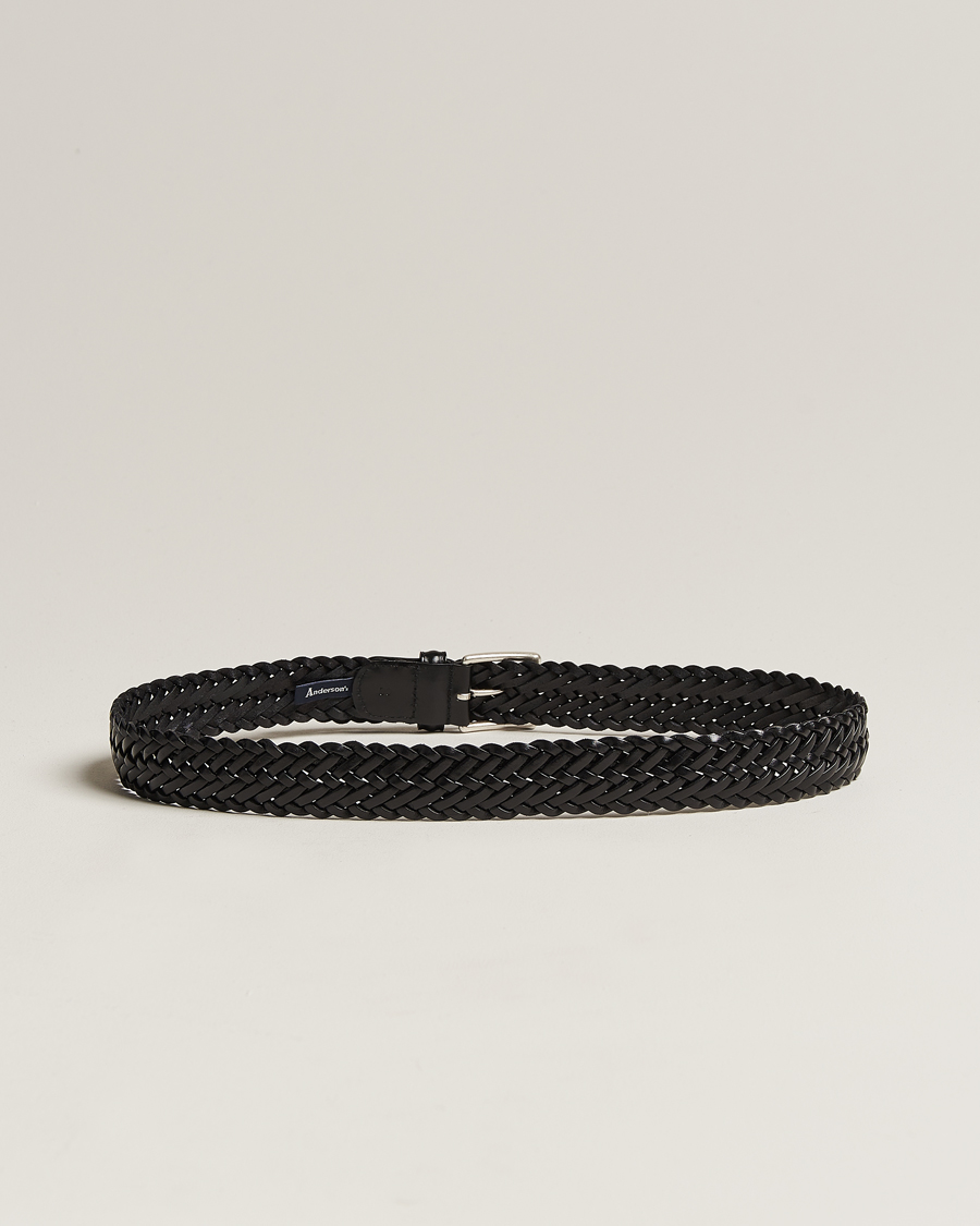 Uomini | Cinture | Anderson's | Woven Leather 3,5 cm Belt Tanned Black