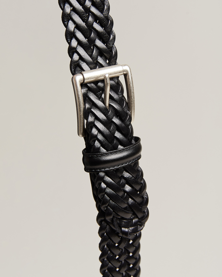 Uomini | Cinture | Anderson's | Woven Leather 3,5 cm Belt Tanned Black