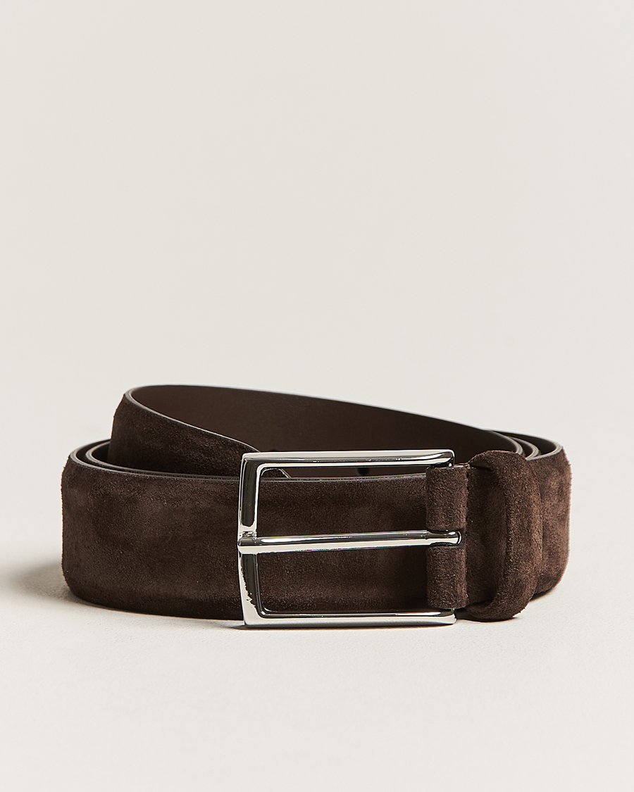 Uomini | Cinture | Anderson's | Calf Suede 3,5 cm Belt Dark Brown