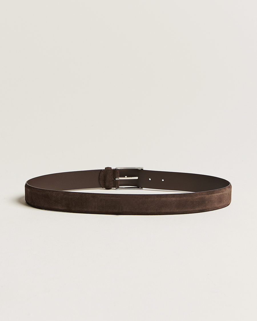 Uomini | Cinture | Anderson's | Calf Suede 3,5 cm Belt Dark Brown
