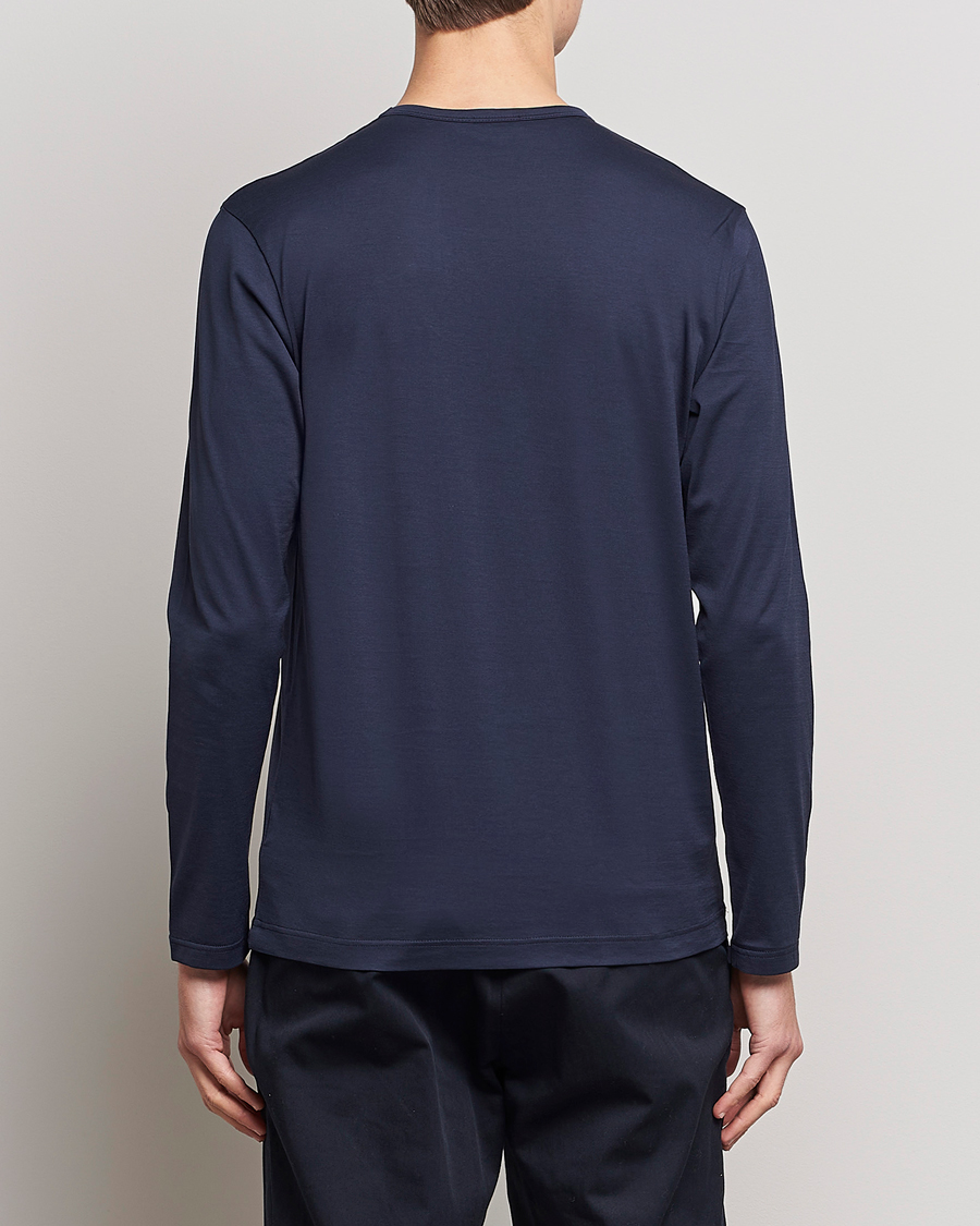 Uomini | T-shirt | Sunspel | Long Sleeve Crew Neck Cotton Tee Navy