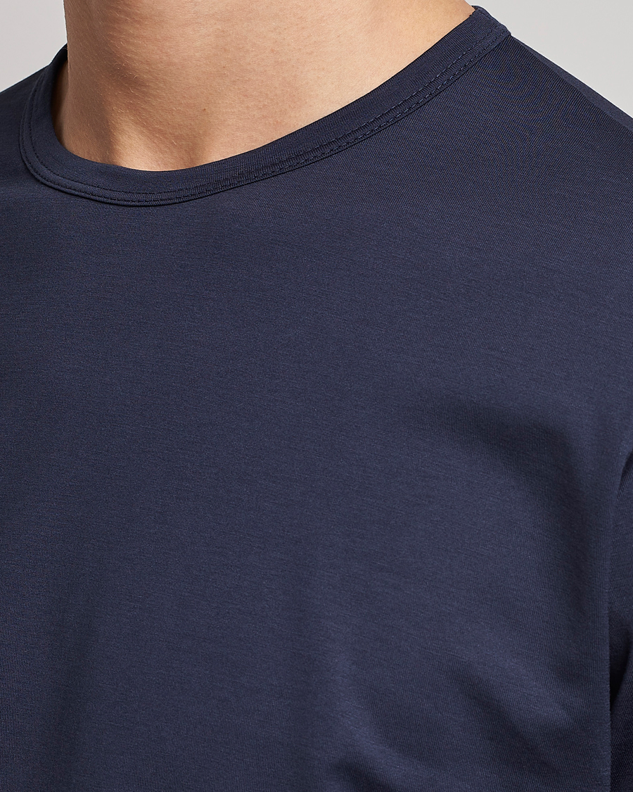 Uomini | T-shirt | Sunspel | Long Sleeve Crew Neck Cotton Tee Navy