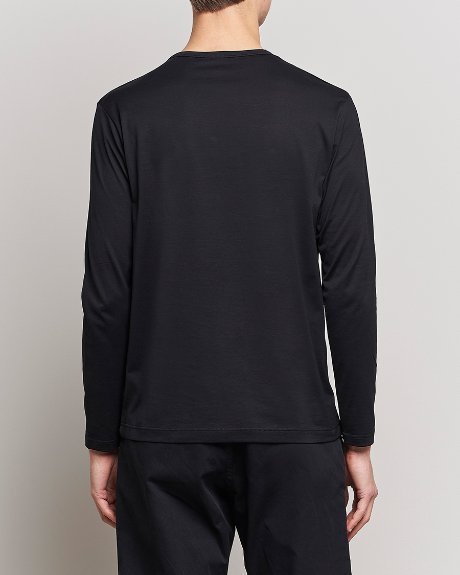 Uomini | T-shirt | Sunspel | Long Sleeve Crew Neck Cotton Tee Black