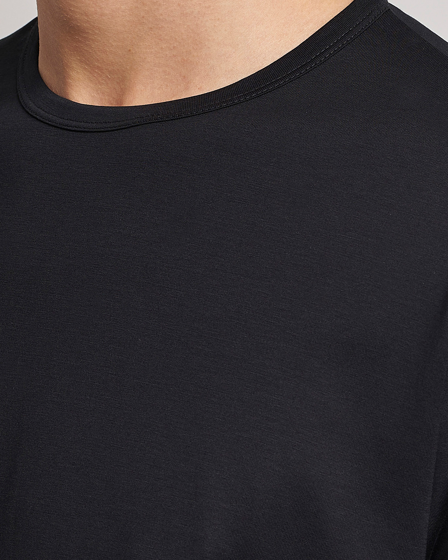 Uomini | T-shirt | Sunspel | Long Sleeve Crew Neck Cotton Tee Black